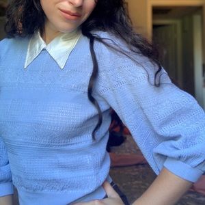 Zara Puff Sleeve Blue Knitted Top S